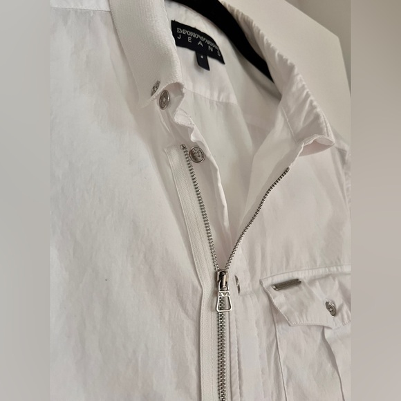 Emporio Armani Jeans White Button Down zip up Shirt cotton Short sleeve men's S - Picture 6 of 11